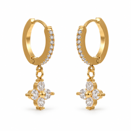 Hanging Diamond Flower Hoop Earrings
