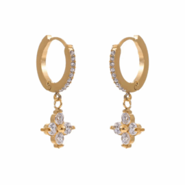 Hanging Diamond Flower Hoop Earrings